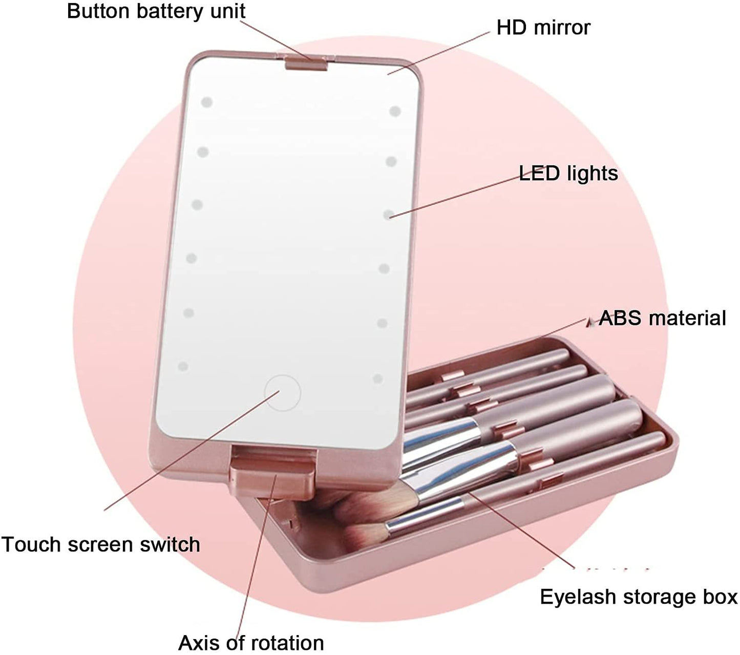 Reise-Makeup-Pinselset mit LED-Licht