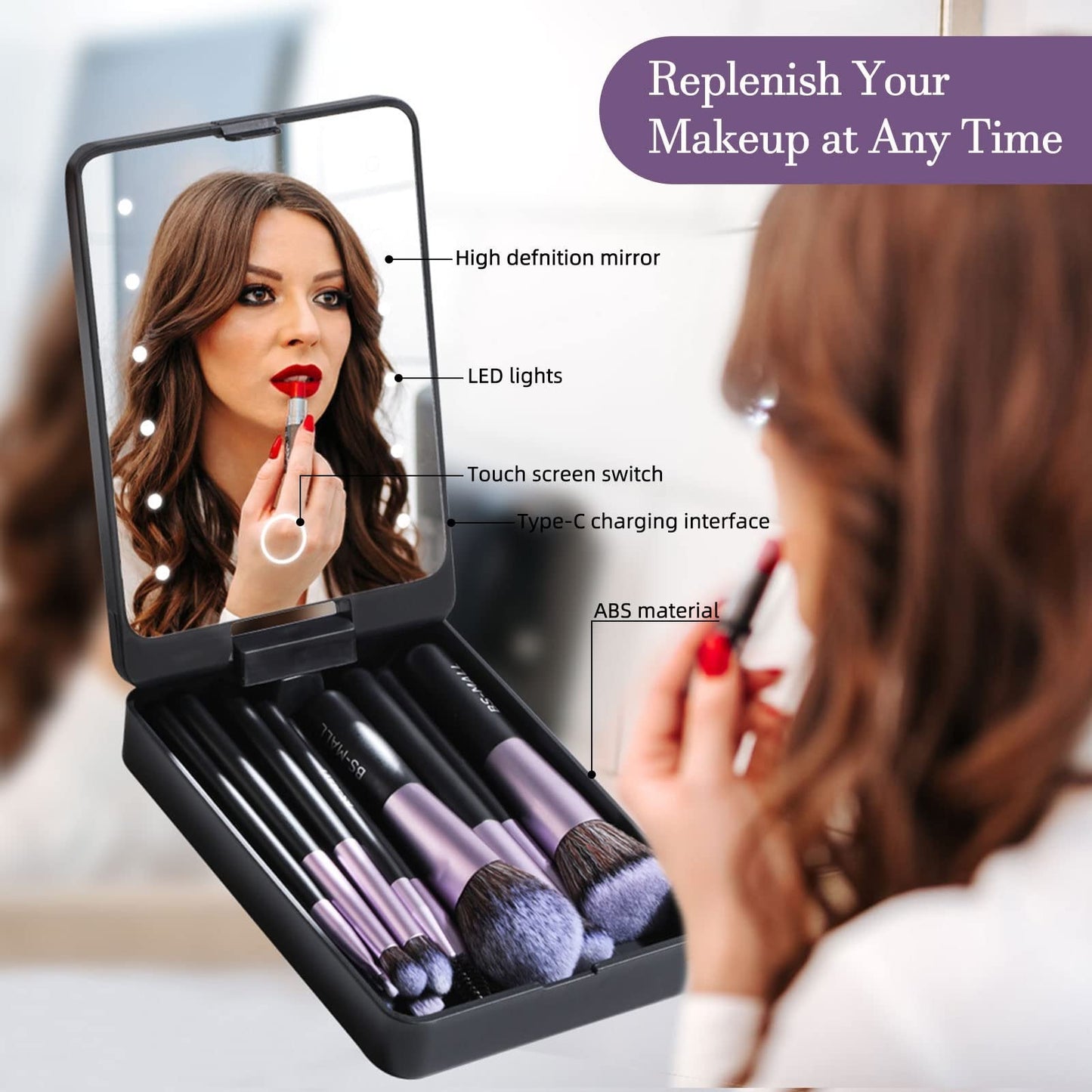 Reise-Makeup-Pinselset mit LED-Licht