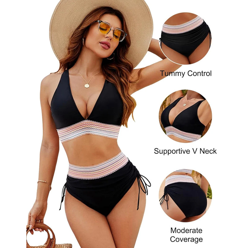 ☀️Urlaubssale 49% Rabat🏖️Bauchfreie Bikini-Sets mit hoher Taille Color Block Bikini Sets Color Block Bikini Sets