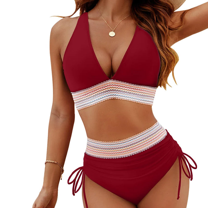 ☀️Urlaubssale 49% Rabat🏖️Bauchfreie Bikini-Sets mit hoher Taille Color Block Bikini Sets Color Block Bikini Sets