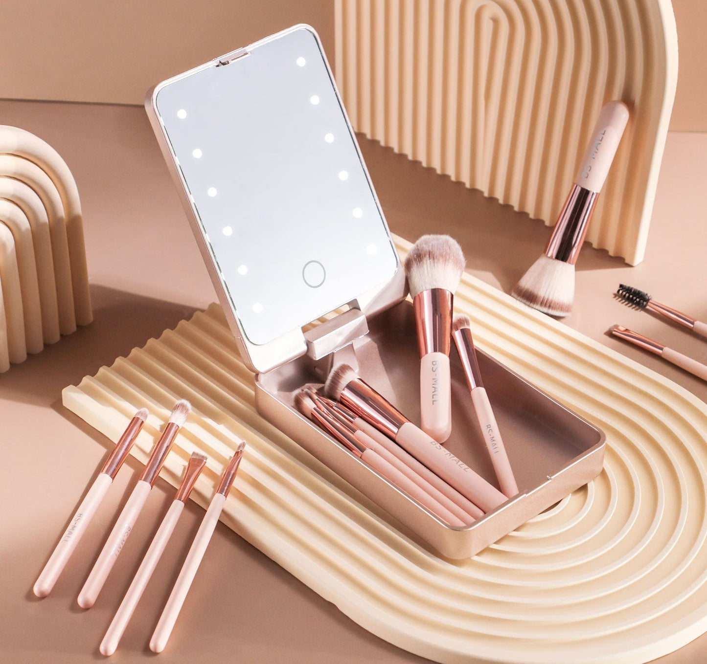 Reise-Makeup-Pinselset mit LED-Licht