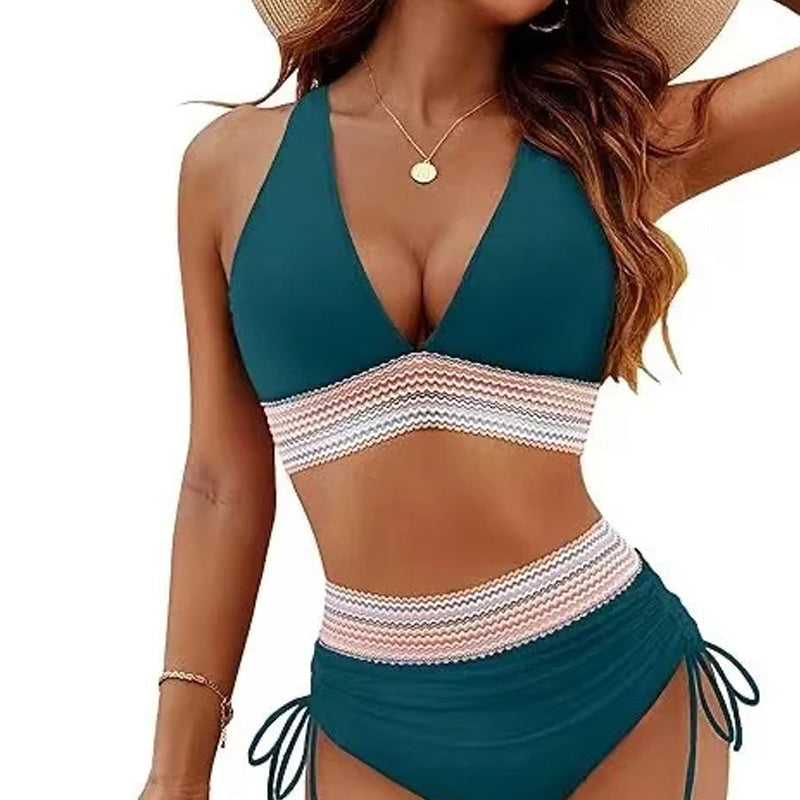 ☀️Urlaubssale 49% Rabat🏖️Bauchfreie Bikini-Sets mit hoher Taille Color Block Bikini Sets Color Block Bikini Sets