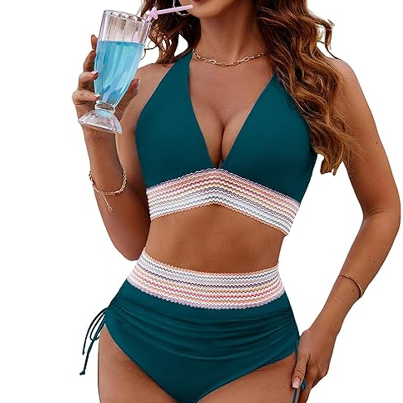 ☀️Urlaubssale 49% Rabat🏖️Bauchfreie Bikini-Sets mit hoher Taille Color Block Bikini Sets Color Block Bikini Sets