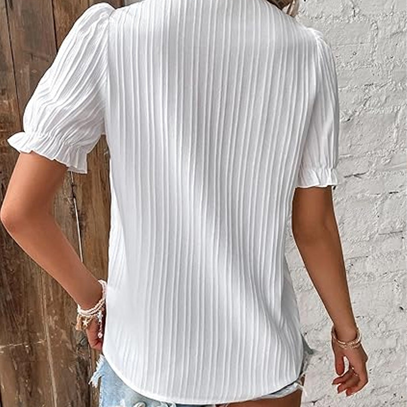 Lässiges Damen-Shirt mit hohlem V-Ausschnitt und kurzen Ärmeln