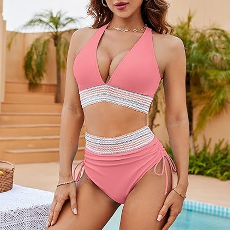 ☀️Urlaubssale 49% Rabat🏖️Bauchfreie Bikini-Sets mit hoher Taille Color Block Bikini Sets Color Block Bikini Sets
