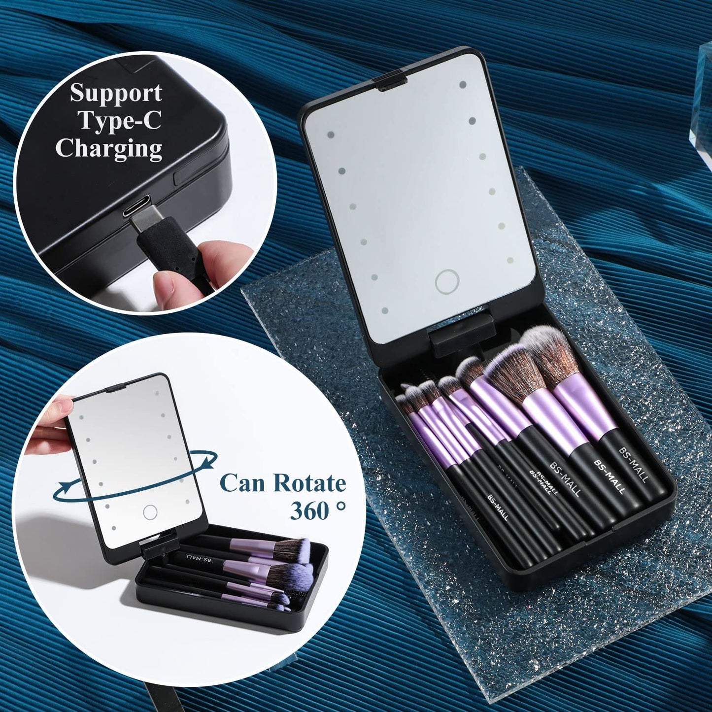 Reise-Makeup-Pinselset mit LED-Licht