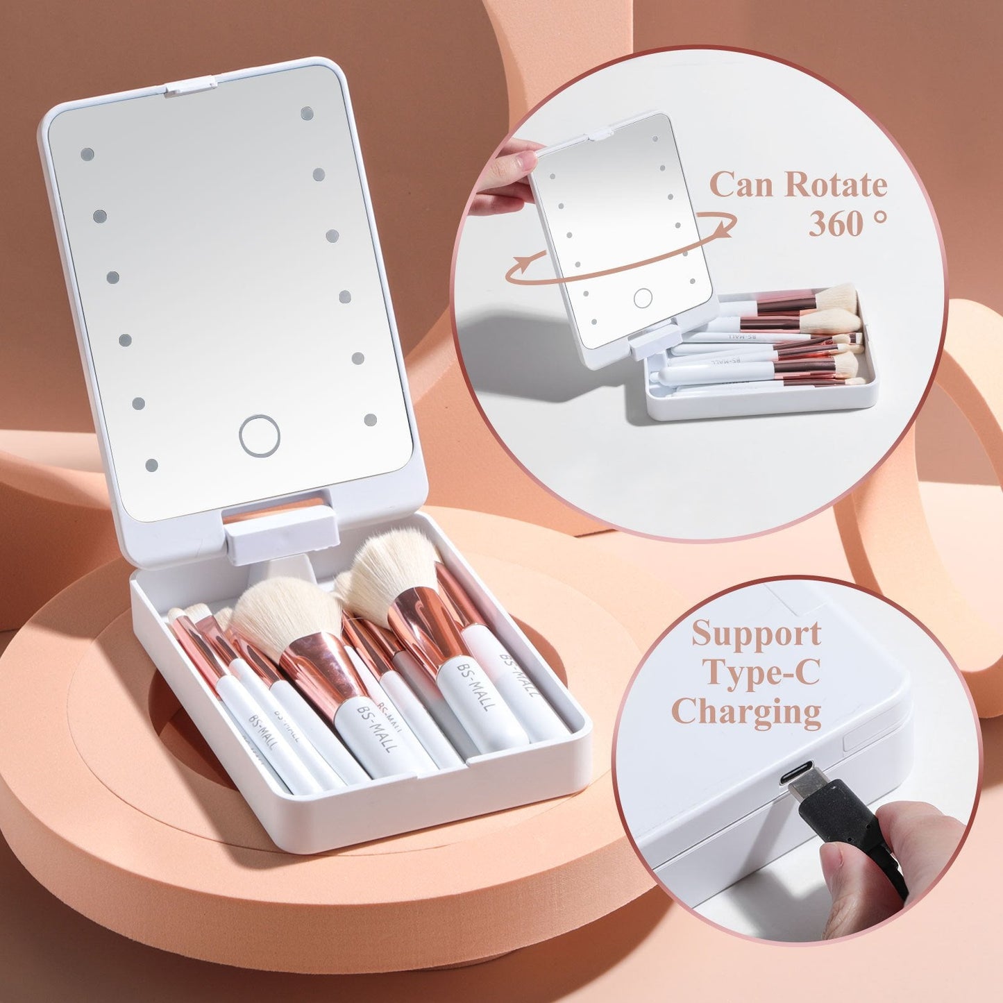 Reise-Makeup-Pinselset mit LED-Licht