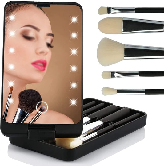 Reise-Makeup-Pinselset mit LED-Licht