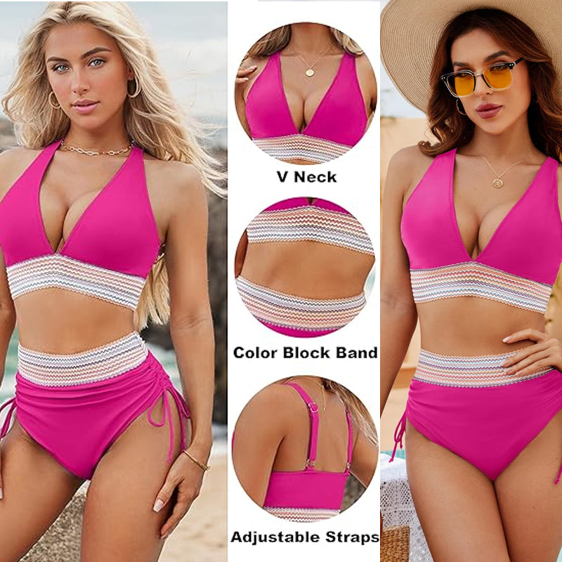 ☀️Urlaubssale 49% Rabat🏖️Bauchfreie Bikini-Sets mit hoher Taille Color Block Bikini Sets Color Block Bikini Sets
