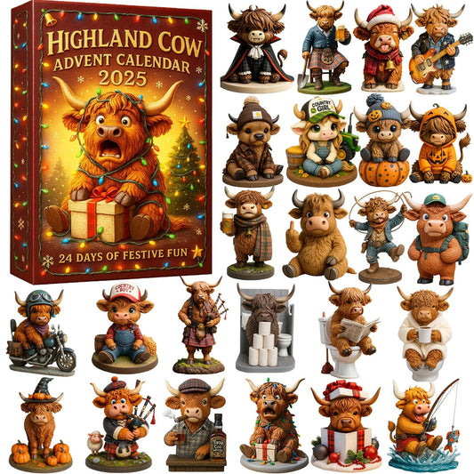 🐮Highland Cow Adventskalender 2025🎄 - 3D handgefertigte Highland Cow Puppe (24 Stück)