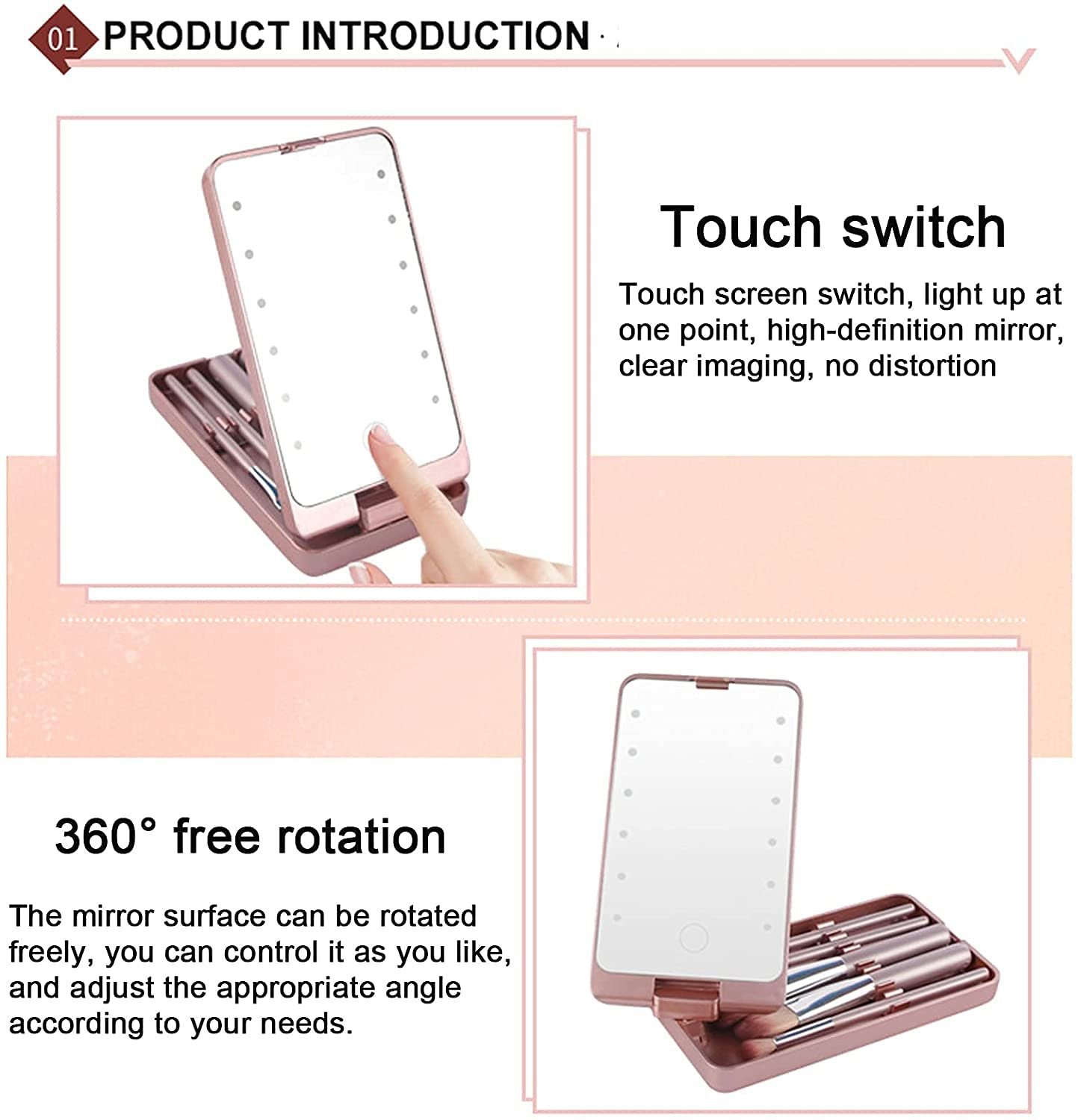 Reise-Makeup-Pinselset mit LED-Licht