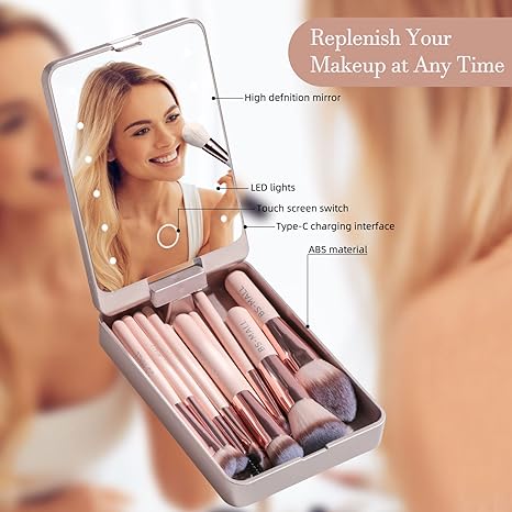 Reise-Makeup-Pinselset mit LED-Licht