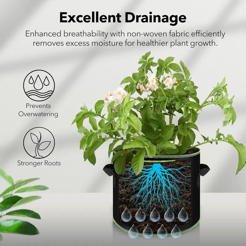 🌱🌸🍅 Schwere belüftete Stofftöpfe mit Griffen für Gemüse, Blumen & Obst