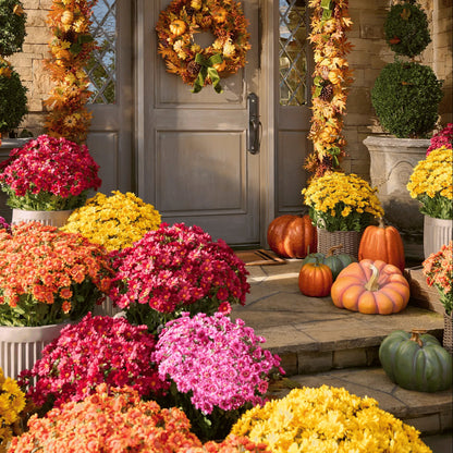 🌼- Künstliche Chrysanthemen für den Außenbereich (Sunset Mums) - UV-beständig, wasserdicht, windfest