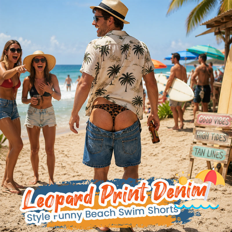 Lustige Badehose im Leoprint-Denim-Design