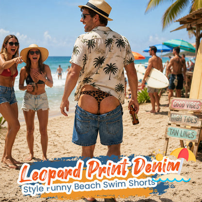 Lustige Badehose im Leoprint-Denim-Design