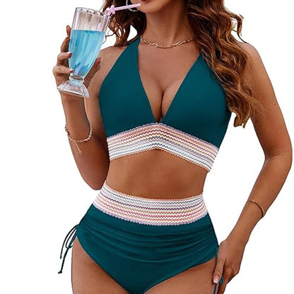 ☀️Urlaubssale 49% Rabat🏖️Bauchfreie Bikini-Sets mit hoher Taille Color Block Bikini Sets Color Block Bikini Sets