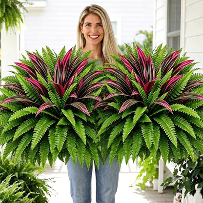 💥Sommer-Special🔥 UV-beständige künstliche Farne & rote Drachenbäume – Voll, üppig & farbecht!