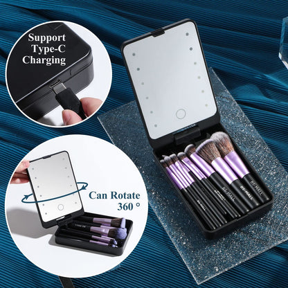 Reise-Makeup-Pinselset mit LED-Licht