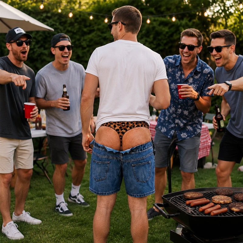 Lustige Badehose im Leoprint-Denim-Design