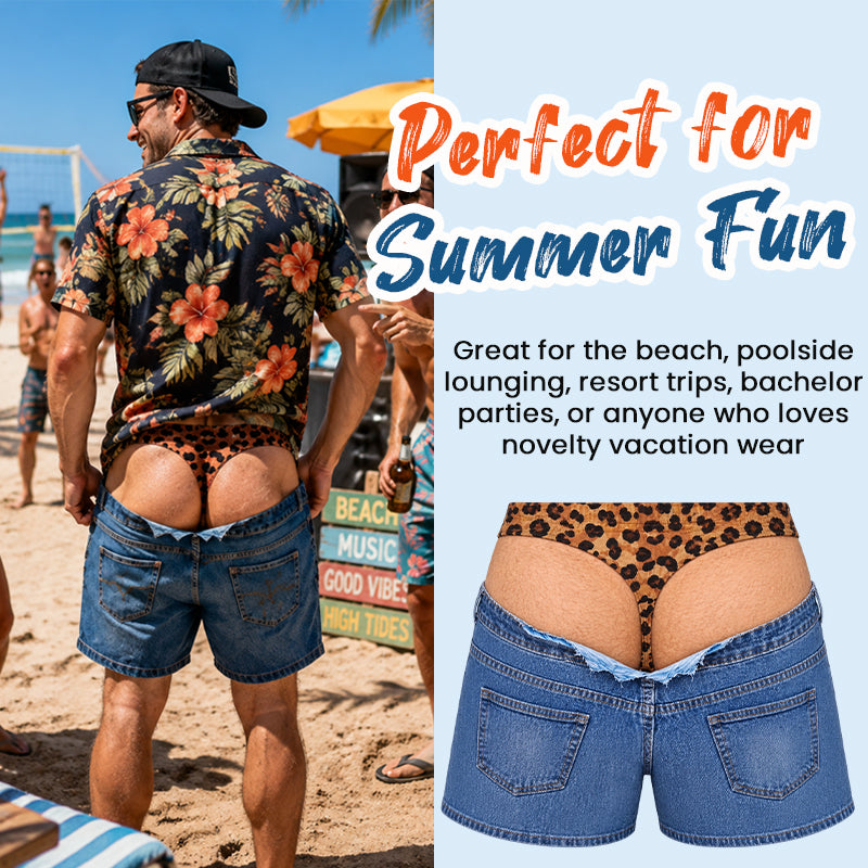 Lustige Badehose im Leoprint-Denim-Design
