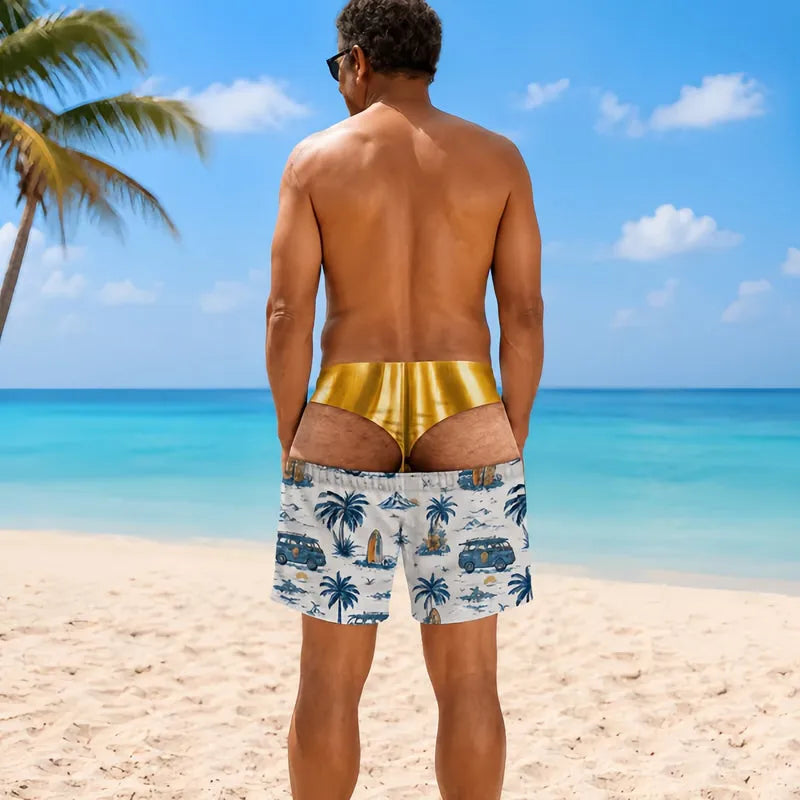 Lustige Badehose im Leoprint-Denim-Design