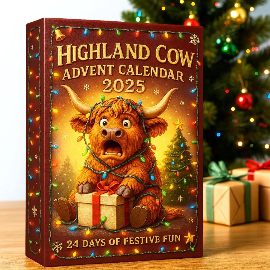 🐮Highland Cow Adventskalender 2025🎄 - 3D handgefertigte Highland Cow Puppe (24 Stück)