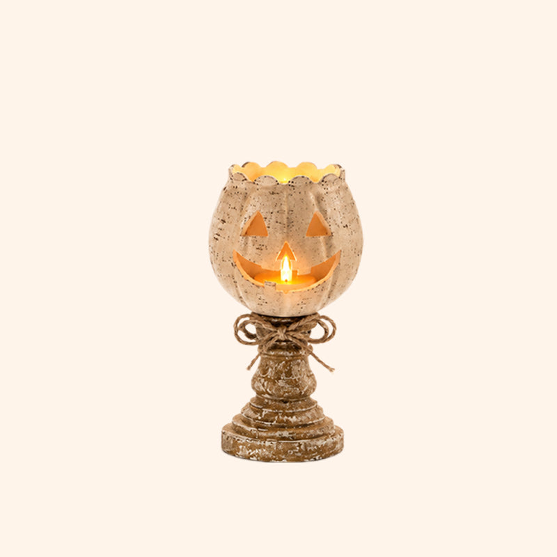 🎃 Cute Pumpkin Candle Holder: Rustic Pedestal Jack-O'-Lantern Decor! 🕯️