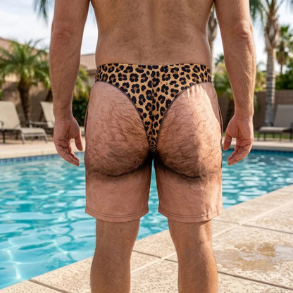 Lustige Badehose im Leoprint-Denim-Design