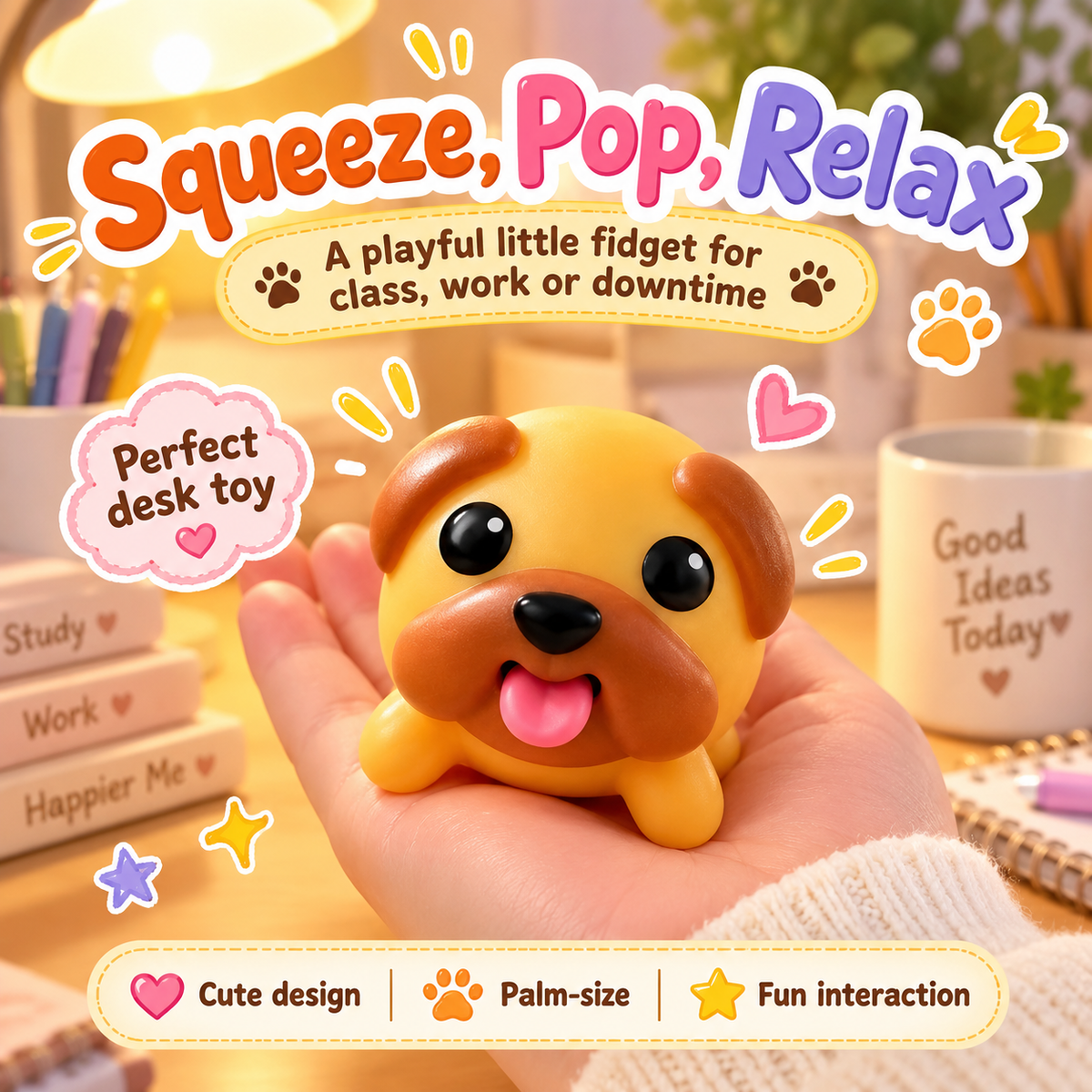 🐶 Welpen-Druckspielzeug mit herausgestreckter Zunge – Niedlicher Fidget-Begleiter für unterwegs 🐾