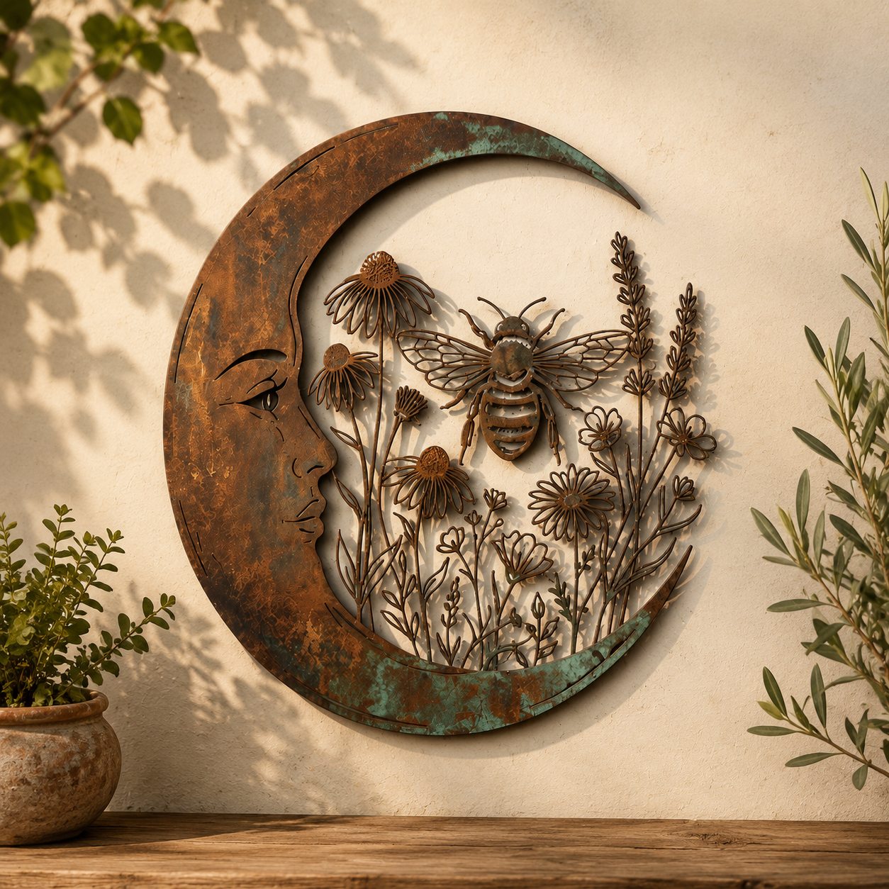 🌙Enchanted Moon Garden Wall Art – Vintage Nature Inspired Metal Wall Decor