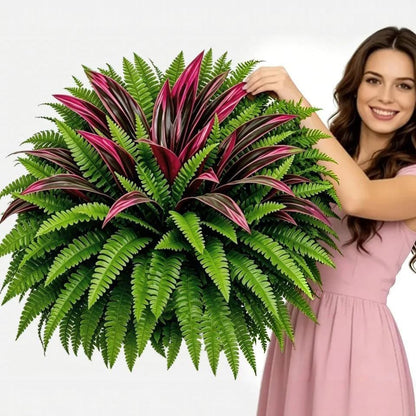 💥Sommer-Special🔥 UV-beständige künstliche Farne & rote Drachenbäume – Voll, üppig & farbecht!
