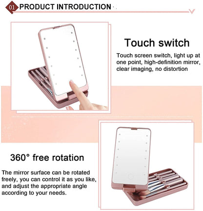 Reise-Makeup-Pinselset mit LED-Licht