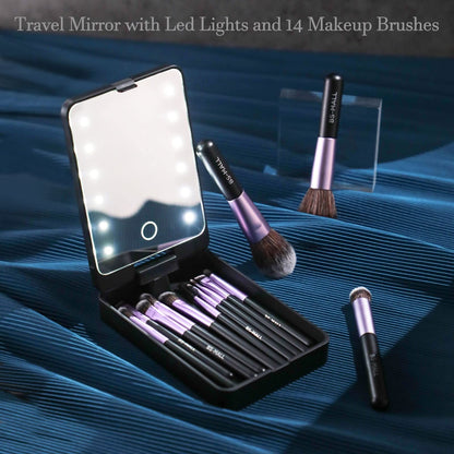 Reise-Makeup-Pinselset mit LED-Licht