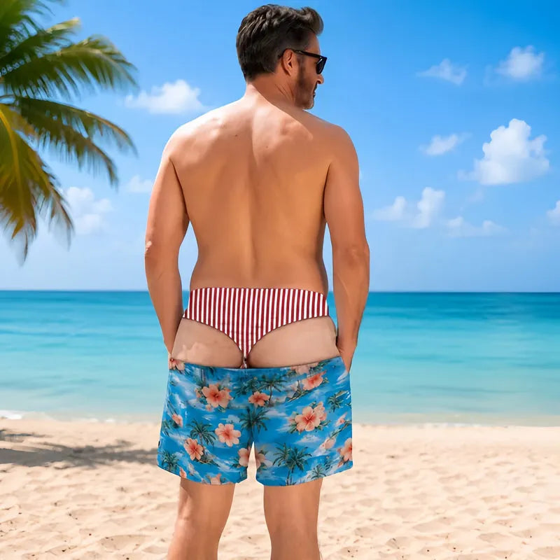 Lustige Badehose im Leoprint-Denim-Design