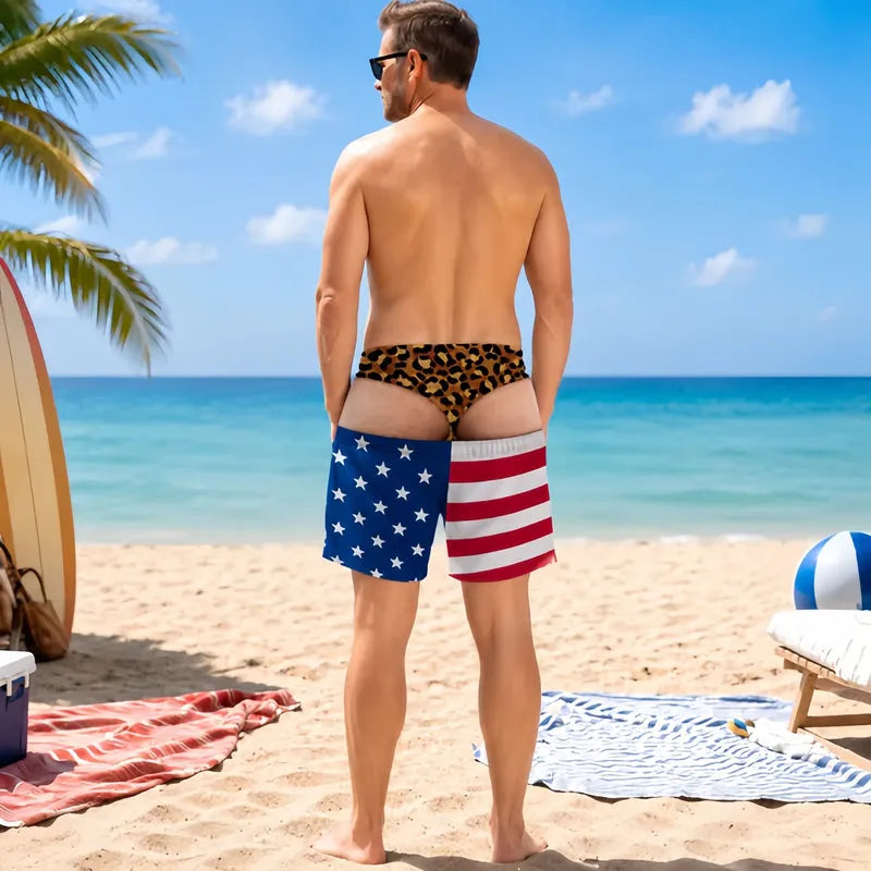 Lustige Badehose im Leoprint-Denim-Design